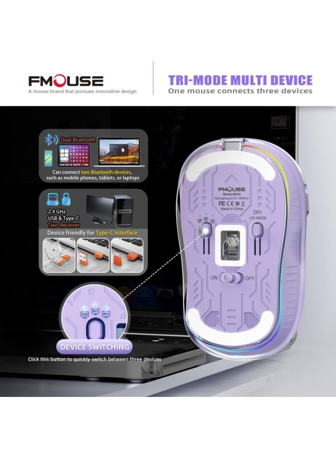 إف ماوس ماوس FMOUSE اللاسلكي الشفاف - ماوس بلوتوث صامت بمستقبل مزدوج USB و Type-C - ماوس محمول قابل للشحن للماك بوك، الآيباد واللابتوب - تصميم مريح وأنيق مخصص لليد الصغيرة - Image 3
